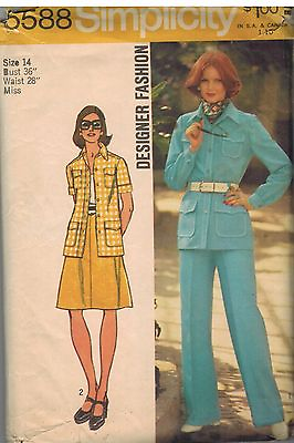 5588 Vintage Simplicity SEWING Pattern Misses Shirt Jacket Skirt Pants Designer $5.59