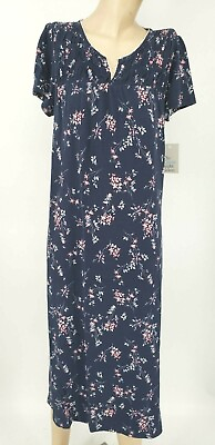 Womens S S Plus Long Knit Nightgown Croft amp; Barrow Cotton Blend Navy Floral S $22.99