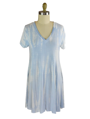 #ad RAYA SUN Cotton Blue Vertical Striped Tie Dye Dress Size Medium $35.00