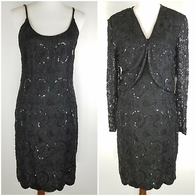 #ad Vintage Stenay Woman#x27;s Size 12 Handmade 2 piece Black Beaded Cocktail Dress NEW $65.00