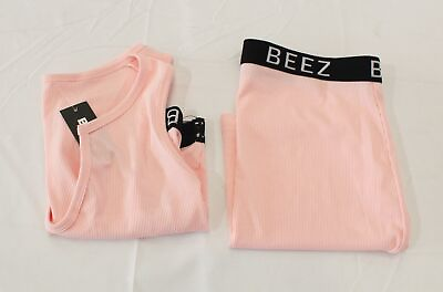 Beez Women#x27;s Elastic Waistband Crop Top And Skirt Set AG4 Pink Medium NWT $14.99