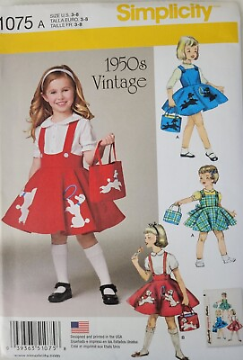 #ad Simplicity 1075 Costume Pattern Girls Poodle Skirt Jumper Size 3 4 5 6 7 8 Uncut $7.19