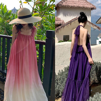 #ad Suspender Fairy Dress Women Strapless Long Dress Vacation Beach Maxi Dresses $25.63