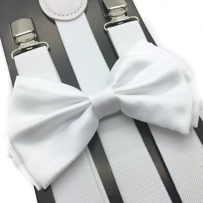 White Suspender and Bow Tie Set Wedding Tuxedo Formal for Adults Men Women USA $9.99
