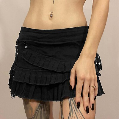 #ad Women#x27;s Dark Style Irregular Layered Denim Pleated Poodle Skirts for Girls 6 $21.97
