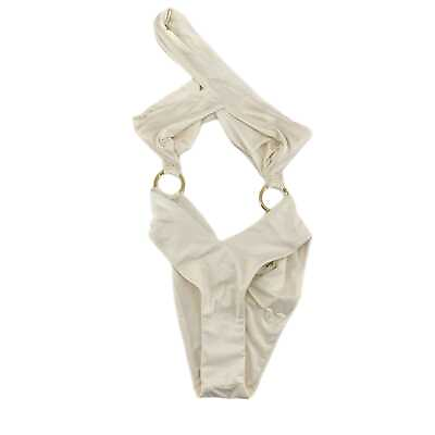 #ad WeWoreWhat Beige Asymmetrical One Piece Swimwear Classic Bikini Style $75.00