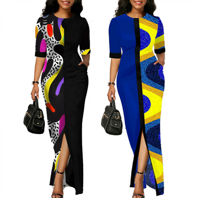 #ad #ad Womens Summer Casual Long Maxi Patchwork Split Dress Party Cocktail Work Dresses $33.59