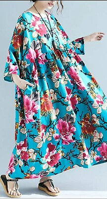 #ad New Designer Cotton Dress Floral print Summer 2024 boho style Plus One Size $28.00
