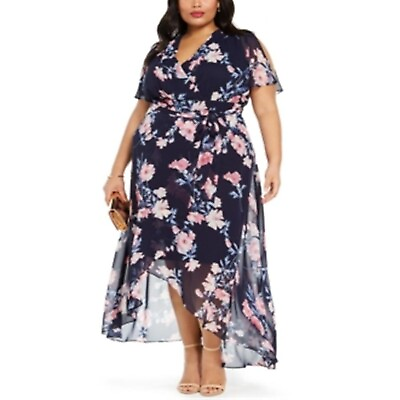 #ad Jessica Howard Navy Tea Length Floral Hi Low Evening Dress Size 12 $21.99