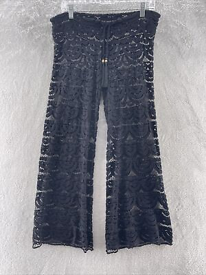 PilyQ Swim Resort Collection Black Knit Lace Beach Cover Up Pants Size XS S $56.95