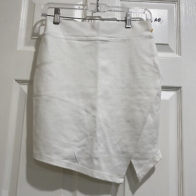 #ad womens mini skirt medium forever 21 f21 white angled pencil sexy club wear ao $5.04