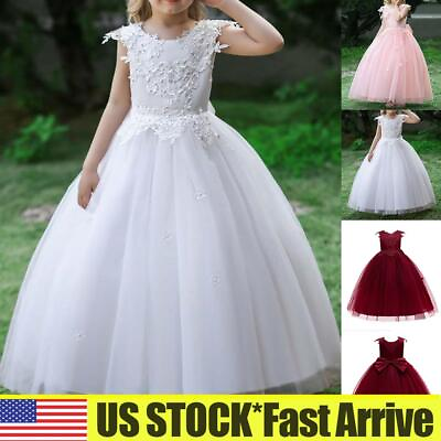 #ad Girls Princess Lace Bow Tutu Dress Wedding Bridesmaid Party Costume Prom Gown $26.30