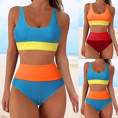 #ad Women#x27;s Bikini Sets High Waisted Two Piece Sporty Swimsuits High Cut Bathing ZF $14.89