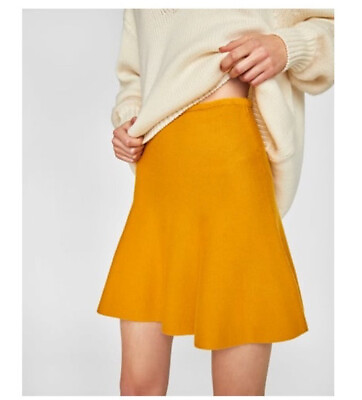 #ad Zara Knit Mustard Yellow Skirt Women’s Size M $39.85