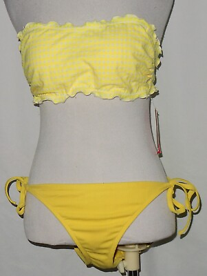 #ad #ad NWT Xhilaration Yellow Bikini Set Sz L Yellow Ruffled Top White Gingham Checks # $18.00