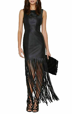 #ad Women#x27;s Real Lambskin Leather Dress Stylish Slim Fit Best Party Wear Black Dress $184.00