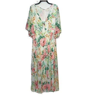 #ad #ad Yumi Kim Always and Forever Maxi Dress Size M Green Pink Floral Cutout Pleated $122.50