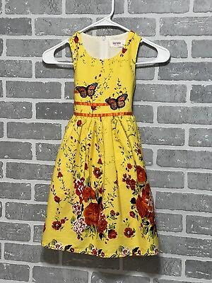 #ad #ad Sunny Fashion Girls SZ 6 Yellow Sleeveless Floral Butterfly Dress Preowned $14.95