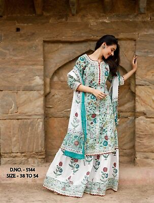 Women Designer Sharara Kurta Dupatta Plus Size Salwar Kameez Cotton Palazo Kurti $35.55