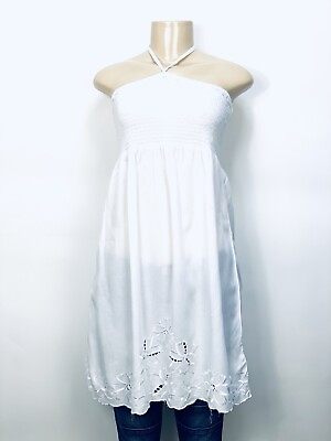 Accessorize Bandeau Halter White Lace Beach Dress Summer Coverup Sz L SC10 $24.99