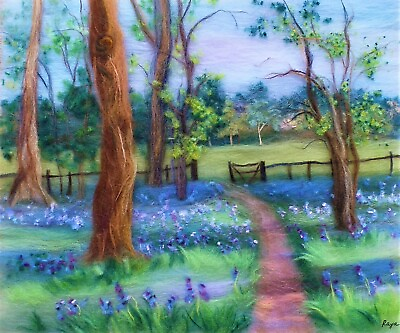 #ad #x27;English Landscape with Bluebells#x27; Wool Fibre Painting Original Artwork by Raya  GBP 229.00