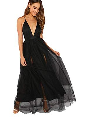 Floerns Womens Plunging Neck Spaghetti Strap Maxi Cocktail Party Dress Black M $7.99