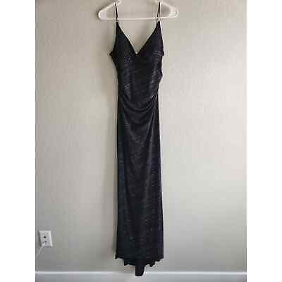 #ad Vintage Y2K City Triangles Womens Sz M Maxi Dress Formal Black Glitter 2000s $26.91