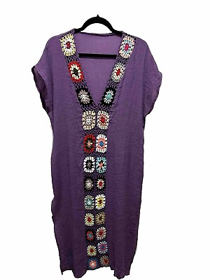 #ad #ad Women’s Swim cover up Size Small Purple Floral Crochet Flowers $11.99