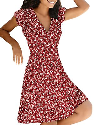 #ad Womens Sexy Floral Printed A Line Sundress Ladies Slim Fit Party Dresses Beaches $18.89
