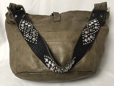 #ad #ad Tylie Malibu Women’s Hobo Handbag Studded Rhinestones Olive Green Leather USA $39.00