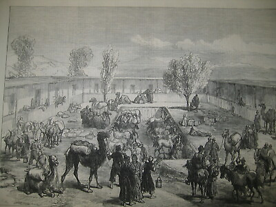 #ad Antique 1874 Captain Orde Brown#x27;s Party near Cairo Egypt Wood Engraving PRINT $11.19