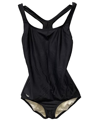 #ad speedo swimsuit women Sz 12 One Piece Sleek Racerback Soft Cups Black $13.50