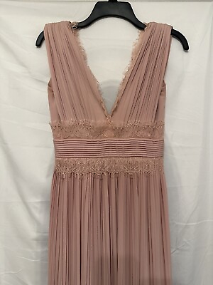 #ad ASOS Pleated Pink Dusty Rose V Neck Sleeveless Double Slit Maxi Dress Size 0 $37.05