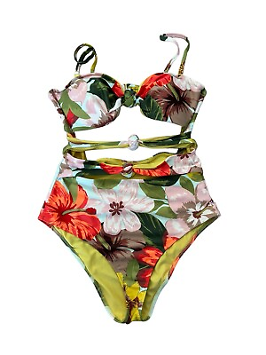 #ad Aerie Swimsuit One Piece Yellow Floral Swimsuit Women’s Size Medium Cheeky $10.24