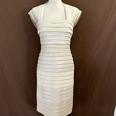 #ad TADASHI SHOJI Sz M Party Dress Ivory Cream Gradient Bandage Pleat $69.99