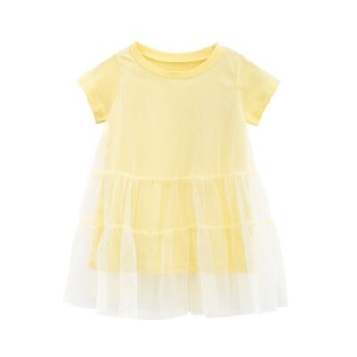 Girls Summer Princess Dress Solid Casual Short Sleeve Gauze Dresses Kids Clothes $18.80