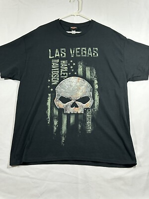 Harley Davidson Shirt Mens XL Extra Large Black Biker Punisher Skull Las Vegas $20.00
