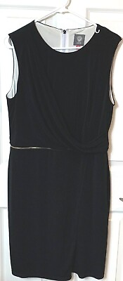 #ad Vince Camuto Sleeveless Black Evening Dress Size 14 Zipper Detail Draping $12.99