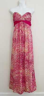 #ad BCBG MAX AZRIA Women Maxi Dress 4 Pink Gold Speckled Floral Strapless $42.99
