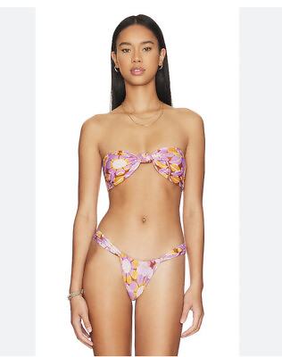#ad Stone Fox bandeau bikini set retro bloom purple floral size S NWT $70.00