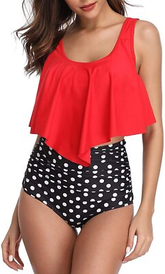 High Waisted Swimsuit for Women Two Piece Bathing Suit Red Size X Large KQ1N $9.99