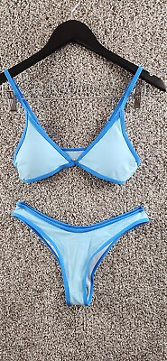 #ad Blue 2 Toned Bikini 2 Piece Bathing Suit Adjustable Straps Women#x27;s Size S $12.99