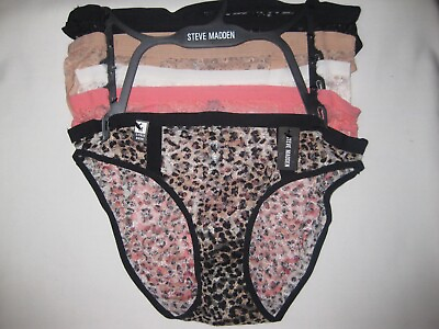 #ad Steve Madden 5pk sheer lace bikini panties M 4 solid 1 leopard nwt $60 retail $21.00