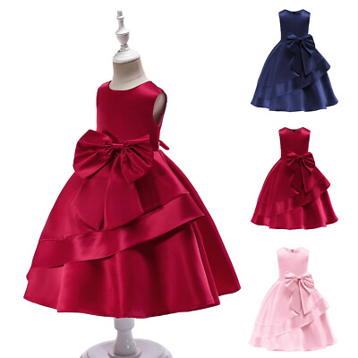 #ad Christmas Kids Girls Party Dress Pageant Princess Evening Wedding Bow Dresses $19.59