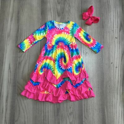 #ad NEW Boutique Tie Dye Girls Ruffle Maxi Dress 6 12 18M 2T 3T 4T 5 6 6 7 7 8 $11.04