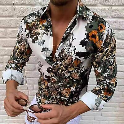 Men Floral Shirt Formal Party Casual Slim Long Sleeve Button Down Tops Blouse $19.66