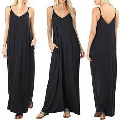 Sleeveless Maxi Dress V Neck Ankle Length A Line Solid Casual Style Dresses $42.09