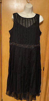 Black Cocktail Dress Embellished Women 16W Jessica Howard 2 Piece Slip Sheer $20.00