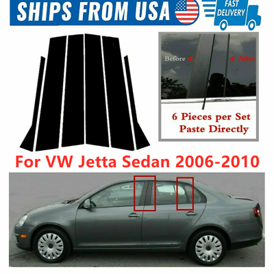 #ad 6Pcs Set Door Trim Pillar Posts Gloss Black For VW Jetta MK5 2006 2010 Sedan $9.99