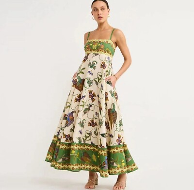 #ad New Summer Maxi Farm Floral Print Sleeveless Swing Dress Women Rio Anthro $68.00